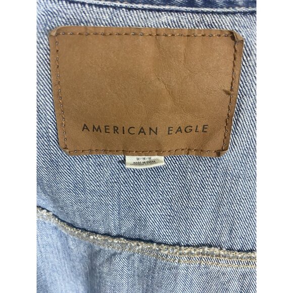 American Eagle Outfitters Denim Bomber Jacket Size Medium Jeans Coat Blue Heavy - Picture 16 of 16